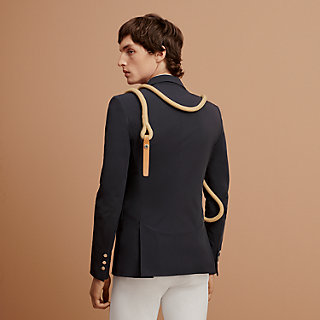 HERMES ジャケット Embroidered jacket with leather details - Blue | Hermès Canada